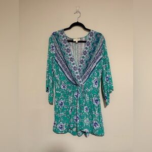 Umgee Plus Floral Green and Blue Romper Size 2X Coastal Cruise Beach Resort